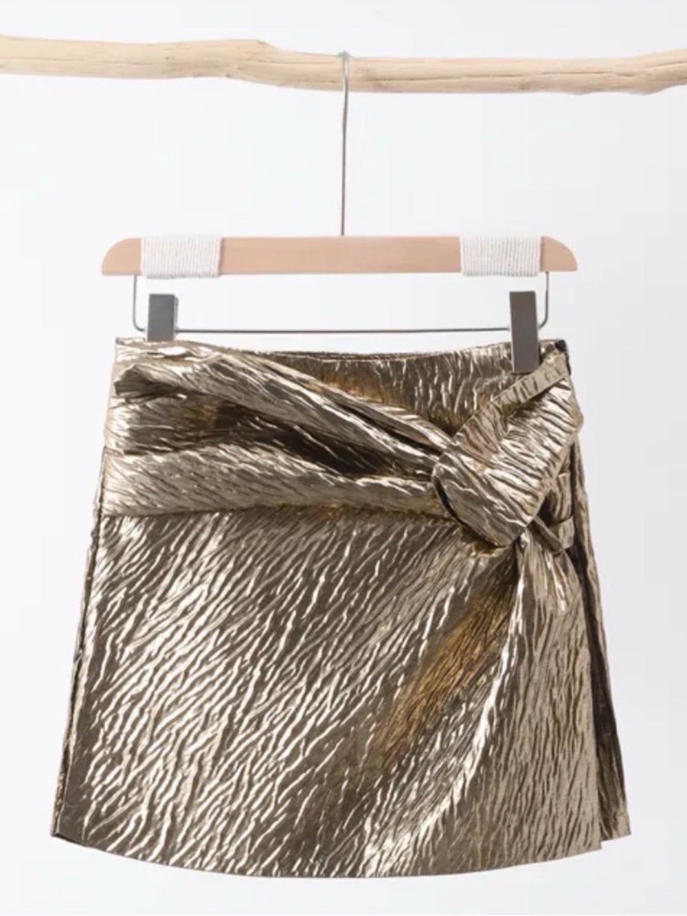 Metallic Gold Knot-Detail Mini Skirt